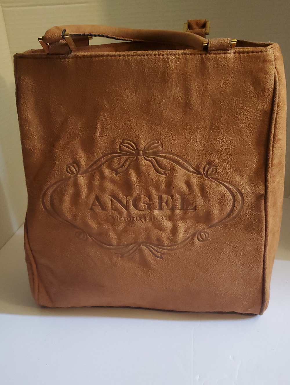 Vintage Victoria's Secret "Angel" Faux Suede Tote in Camel Brown